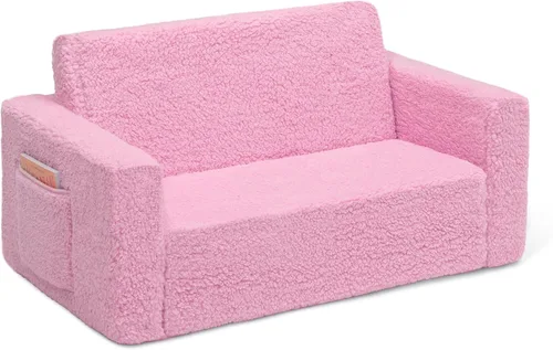 Vista 7 de Delta Children Cozee - Sofá convertible 2 en 1 de sherpa abatible para niños, color rosa