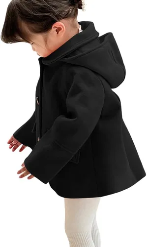 Vista 16 de rrhss Abrigo formal con botones para niñas pequeñas, chaqueta de lana con capucha para otoño e invierno