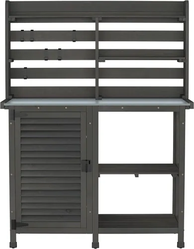 Vista 7 de GDLF Mesa de banco para macetas, banco de trabajo grande para jardín, al aire libre, estación de trabajo de mesa de metal con estante de gabinete