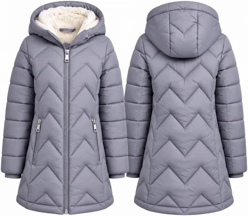 Vista 3 de DKNY Chaqueta acolchada para niñas - Chaqueta acolchada de sherpa completa forrada con escudo glaciar de longitud media para niños con aislamiento