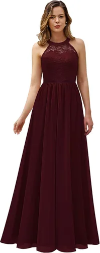 Vista 2 de Vestido formal de encaje floral halter sin mangas para mujer vestido de dama de honor