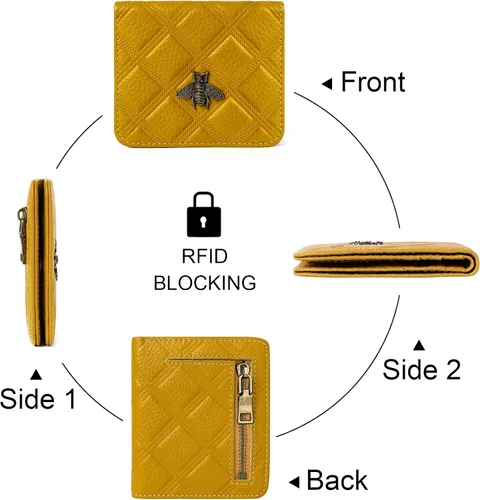 Vista 5 de Repterbo Billetera para mujer, con bloqueo RFID, pequeña, compacta, plegable, de piel auténtica, con bolsillo, mini carteras para mujeres