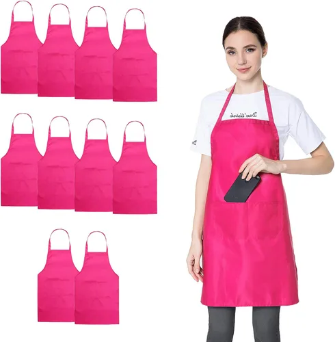 Vista 12 de Delantal negro con bolsillos para mujeres, hombres, adultos, chef, juego de 10 delantales de cocina a granel para cocinar, hornear, restaurante