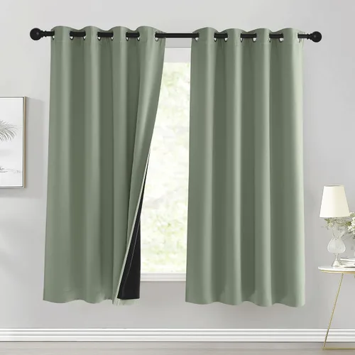 Vista 13 de PONY DANCE Cortinas opacas 100% blancas y negras de 63 pulgadas de largo para sala de estar, estilo moderno, cortinas degradadas con aislamiento