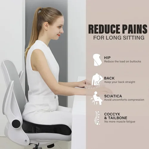 Vista 2 de WAOAW Cojín de asiento, cojines para silla de oficina, almohada para asiento largo de automóvil, almohadilla de espuma viscoelástica para espalda