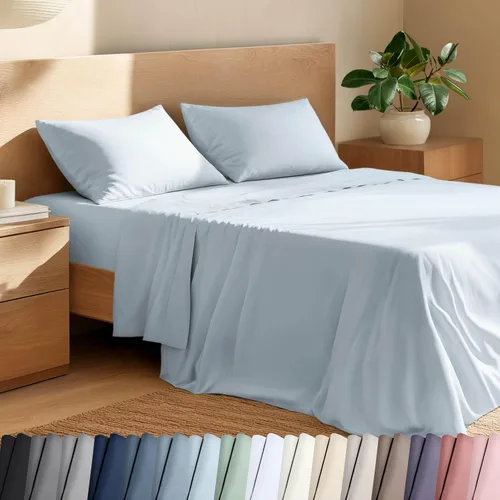 Vista 20 de Bare Home Juego de sábanas y fundas de almohada de 100 % algodón orgánico para cama individual, tejido percal vigoroso, ligero y transpirable