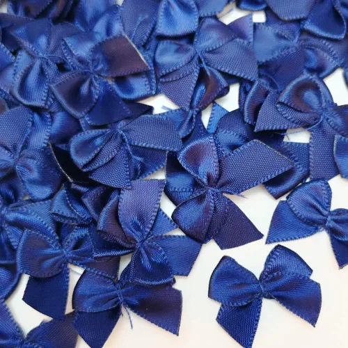 Vista 4 de Chenkou Craft 60 mini lazos de satén de flores de 1 pulgada x 3/4 pulgadas, apliques de bricolaje (azul oscuro)