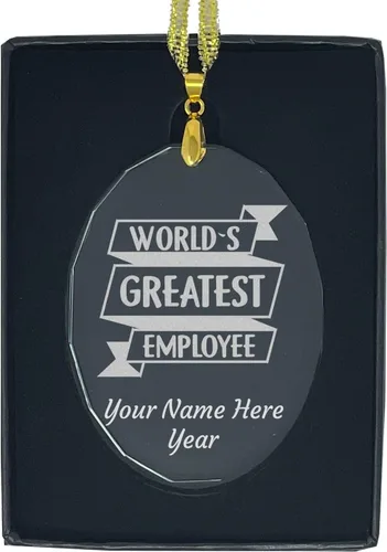 Vista 8 de LaserGram Adorno de Navidad de vidrio personalizado, el mejor empleado del mundo, idea de regalo grabada con láser personalizada (forma de diamante)