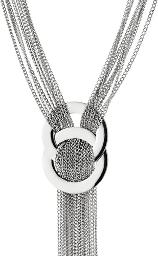 Vista 3 de COOLSTEELANDBEYOND Collar con colgante de borla de cadena en Y, cadenas largas de múltiples hebras con dos círculos entrelazados, color plateado