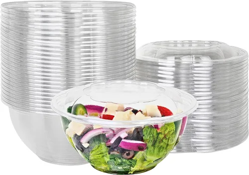 Vista 6 de Green Direct Recipientes de ensalada de 18 onzas con tapas, paquete de 25, cuencos de plástico transparente para almuerzo, servir y mezclar