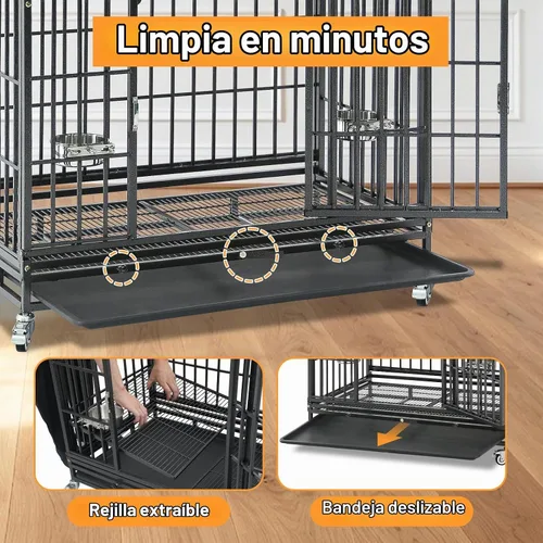 Vista 6 de Homey Pet Jaula apilable resistente de 37 pulgadas con ruedas para perros