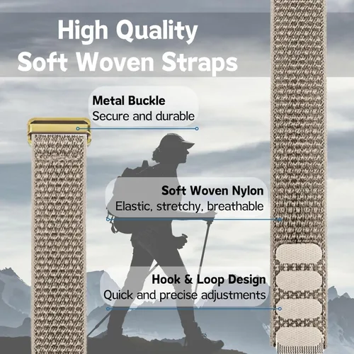 Vista 4 de Vanet Correas de nailon compatibles con bandas de bucle polar/reemplazo Polar 360, correa elástica transpirable deportiva, ajustable, trenzada Beige