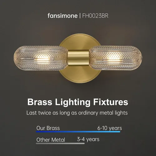 Vista 3 de Aplique de pared de latón cepillado, doble cristal moleteado, bombilla incluida 12.3in 2-Light Hardwired Wall Light,Perfect for Bathroom Living