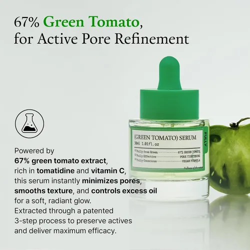 Vista 9 de FULLY Suero de tomate verde, apriete de poros con extracto de tomate verde al 67%, vitamina C y PHA, refuerzo de elastciudad e hidratación