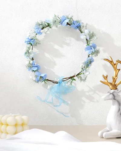 Vista 7 de Corona de flores sintéticas para mujer, diadema floral para novia Azul-1