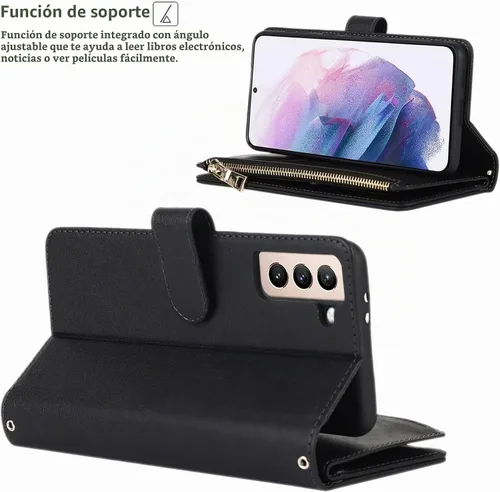 Vista 7 de iCoverCase para Samsung Galaxy S21 Funda tipo cartera con soporte para tarjetas, funda de cuero sintético con función de soporte, cierre magnético