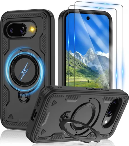 Vista 63 de Gritup fro Funda para Google Pixel 9A, funda protectora magnética de grado militar compatible con Mag-Safe, 2 protectores de pantalla HD, soporte