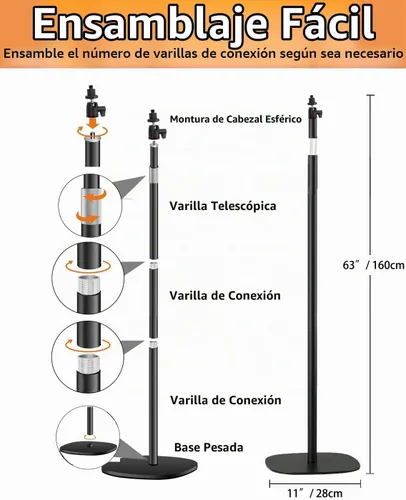 Vista 2 de Soporte de micrófono Hocoder con base pesada, soporte de micrófono de piso con altura ajustable de 18" a 63", soporte para cantar con soporte