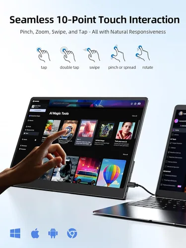 Vista 3 de UPERFECT Monitor portátil OLED con pantalla táctil de 14 pulgadas, 3K 2880 x 1800 120Hz Monitor portátil para juegos de 0.1 ms, 500 liendres