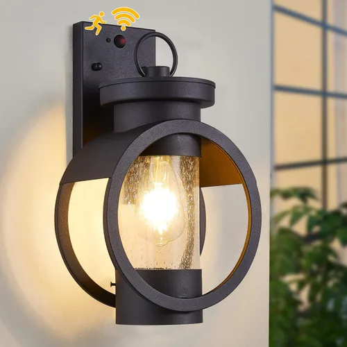 Vista 10 de Lámpara de pared industrial con sensor de atardecer a amanecer, moderna lámpara de pared exterior impermeable, lámpara de pared exterior negra mate