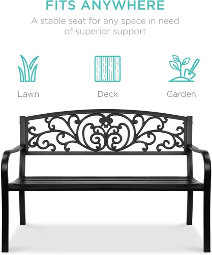 Vista 3 de Mejor Elección Productos 50 in patio parque banco de jardín patio marco de acero inoxidable muebles al aire porche silla, L, Negro