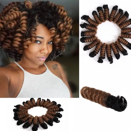 Vista 39 de Saniay - 3 paquetes de trenzas de ganchillo cortas trenzadas de ganchillo con espiral, rizos con espiral jamaicana, 20 mechones por paquete