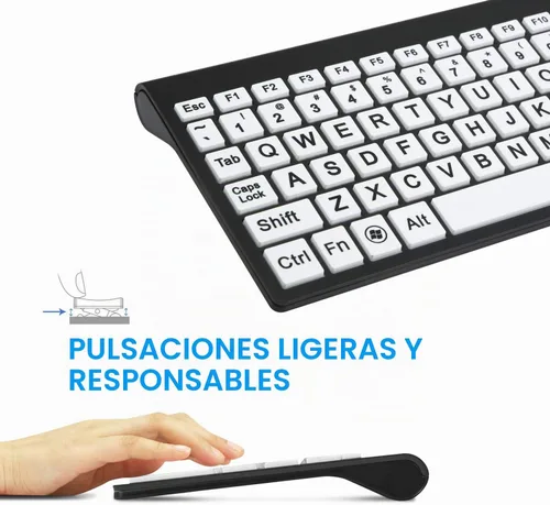 Vista 6 de Teclado y mouse inalámbricos de tamaño completo con impresión grande de 0.08 oz con impresión de gran tamaño para personas con discapacidad visual