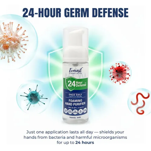 Vista 2 de Everest Microbial Defense 24 Hour Defense Foaming Hand Sanitizer – Alcohol Free & Fragrance Free – Moisturizing Travel Size Pump for Sensitive Skin