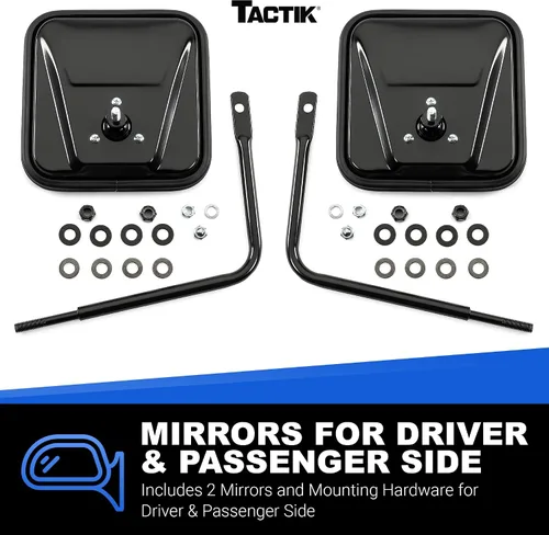 Vista 5 de TACTIK Espejos laterales de aventura, cabeza cuadrada, compatible con Jeep Wrangler CJ YJ TJ JK JL y Gladiator JT 1976-2023 – Jeep Mirrors Doors