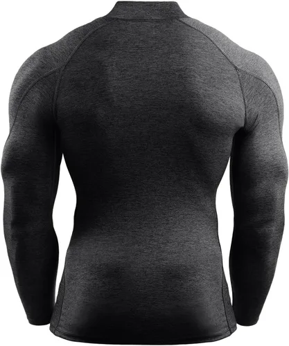 Vista 5 de Camisa de compresión para hombre, cuello alto falso raglán de manga larga, camiseta interior elástica de capa base atlética