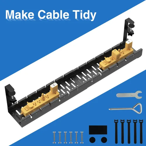 Vista 7 de Sin Perforación Extensible para Gestión de Cables Debajo del Escritorio, Bandeja de Gestión de Cables de Metal Debajo del Escritorio con Abrazadera