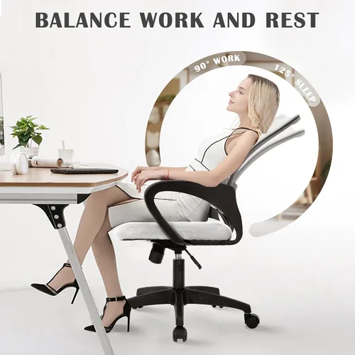Vista 7 de Silla de escritorio con ruedas, cómoda silla ergonómica de oficina, silla de trabajo con asiento ajustable y soporte lumbar, sillas giratorias