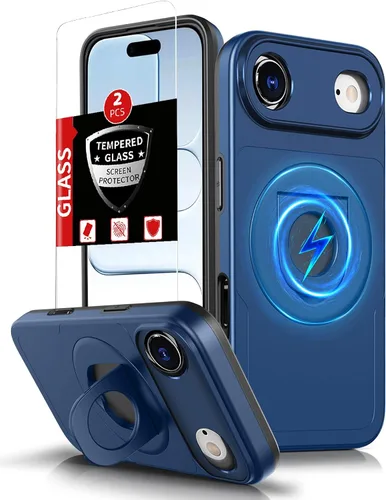 Vista 45 de Funda magnética para iPhone 11 Pro compatible con carga inalámbrica MagSafe, con 2 protectores de pantalla, anillo kickstand de 360° integrado +