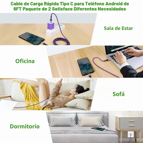 Vista 7 de Samsung - Cable de carga rápida tipo C, cable de alimentación de teléfono Android de 6 pies para Samsung Galaxy A23/A15 5G/A14 5G/A54/A53/S24/S23