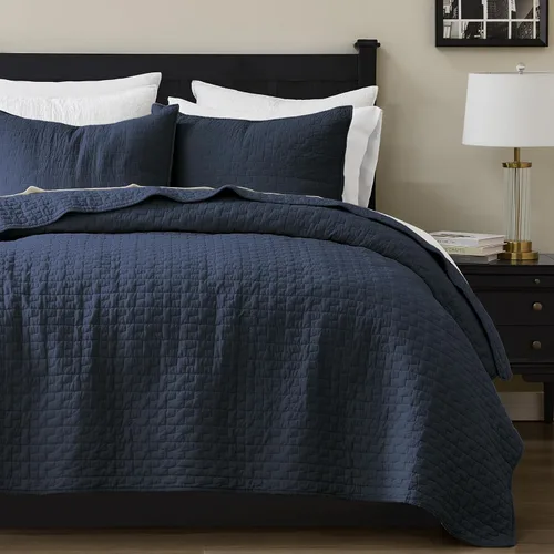 Vista 18 de palassio - Juego de ropa de cama, 100% algodón, tamaño individual, 1 fundas de almohada, colcha ligera texturizada, estilo chic desgastado, suave