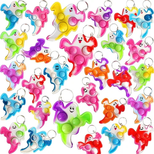 Vista 5 de Paquete de 20 llaveros divertidos y únicos de araña, diseño de arcoíris, juguetes para fiestas de Halloween, juguetes para niños, estudiantes Q-05Q