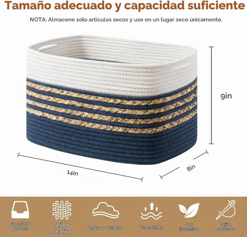 Vista 2 de UBBCARE Paquete de 1 canasta para organizar, cestas de almacenamiento tejidas para juguetes y toallas, cesta rectangular de cuerda de algodón