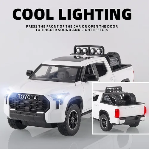 Vista 3 de OANMYJJO Camiones de juguete para niños 1/24 Tundra modelo de coche de metal fundido a presión camión de juguete tipo pickup con luz y sonido