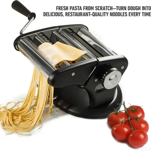 Vista 3 de Calphalon Aero Máquina para hacer pasta, rodillo y cortador manual de pasta, máquina de pasta de acero inoxidable con ajustes de grosor ajustables