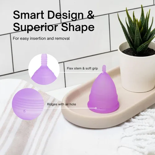 Vista 2 de Copa menstrual suave y flexible – Copa de silicona de grado de calidad reutilizable – 1 unidad (pequeño)