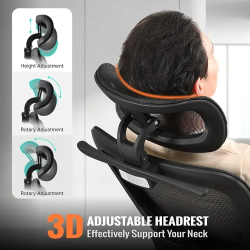 Vista 9 de Silla de oficina ergonómica, silla de escritorio de malla para el hogar, cómoda silla de juegos con reposapiés, ruedas, reposacabezas 2D ajustable