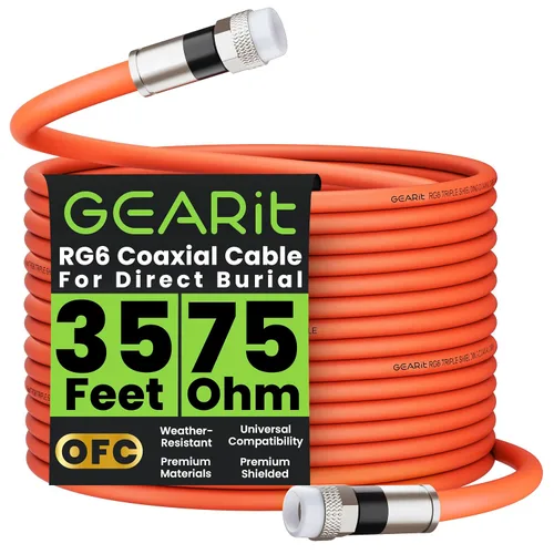 Vista 11 de GEARit Cable coaxial para enterramiento directo (15 pies) RG6 70 ohmios RF impermeable subterráneo en pared con protector de goma, Internet de alta
