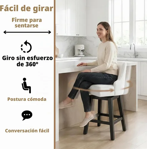 Vista 8 de GYI - Juego de 2 taburetes de bar blancos giratorios de tela de 26 pulgadas con altura de mostrador