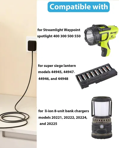 Vista 6 de Cable cargador de 12 V para Streamlight Waypoint 400 300 500 550 Spotlight para cargador Streamlight Waypoint 400, linternas Super Siege y cable