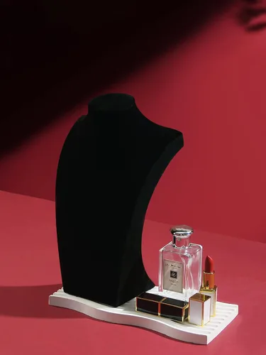Vista 7 de Coward Soporte de busto de collar para espectáculo de venta, soporte de exhibición de joyas de collar de terciopelo negro para uso doméstico