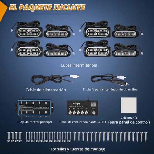 Vista 6 de Nilight 8 luces estroboscópicas LED con controlador 12 V 24 V función de sincronización verde luz de advertencia de peligro de emergencia 12 24 LED