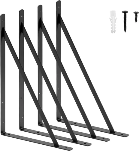 Vista 12 de HOME MASTER HARDWARE Soportes de estante de 10 x 8 pulgadas, soporte de ángulo de pared triangular de 90 grados en L para estantes flotantes, Negro