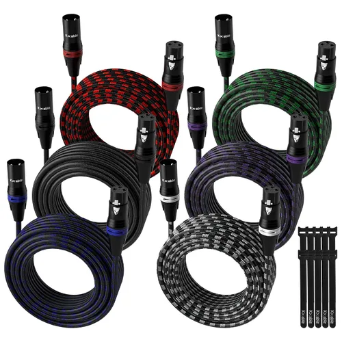 Vista 10 de XLR Cable de micrófono de 2 pies (paquete de 2, multicolor), cable de conexión de micrófono equilibrado de 3 pines macho a hembra, trenzado