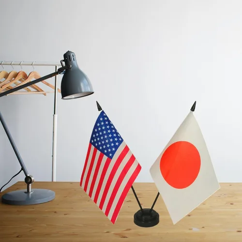 Vista 3 de Bandera de escritorio de la amistad de Estados Unidos y Japón, banderas japonesas para exhibición de habitación, juego de banderas de escritorio
