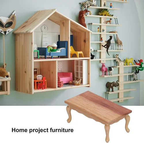 Vista 9 de Agatige Mesa de té en miniatura para casa de muñecas, 1:12, mesa de centro de madera para sala de estar, modelo de muebles en miniatura